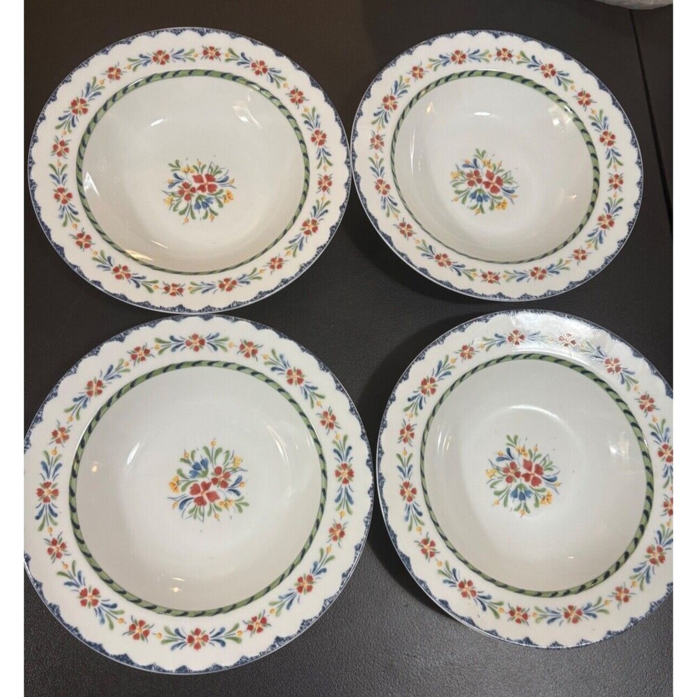 4 WHOLE HOME FRENCH COUNTRY MARSEILLES bowls 9" wide  RED BLUE YELLOW FLORAL
